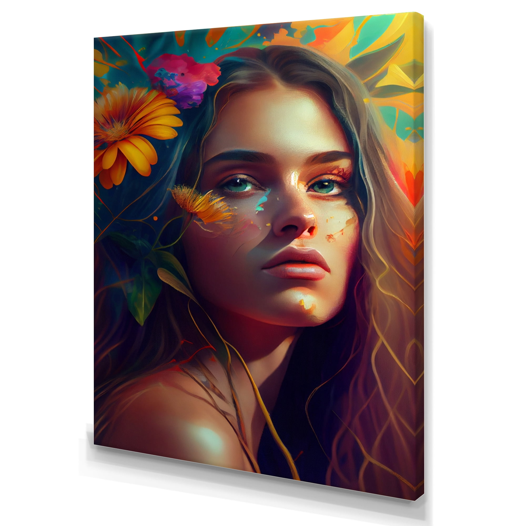 Designart Colorful Tropical Woman Portrait II Canvas Wall Art