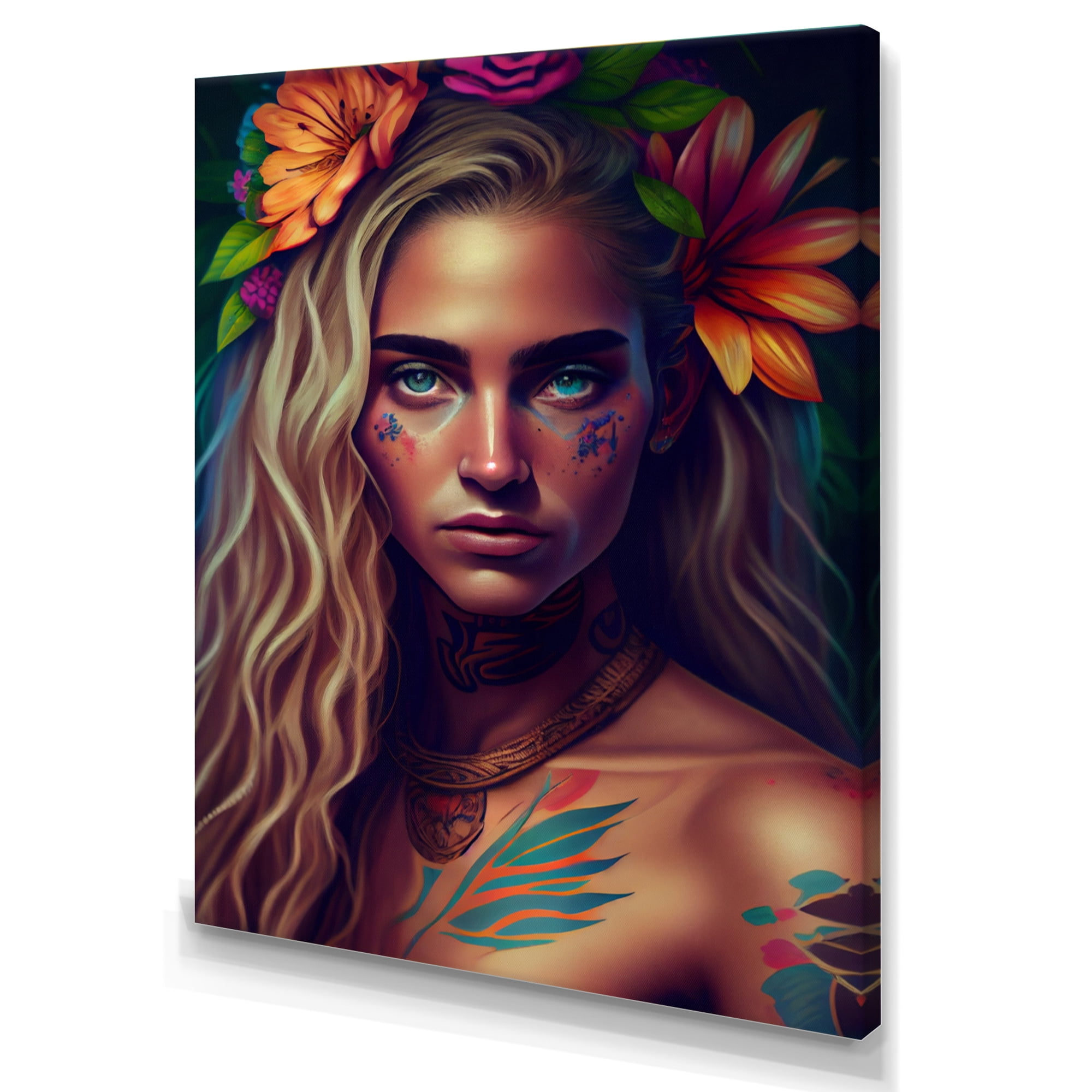 Designart Colorful Tropical Woman Portrait IV Canvas Wall Art