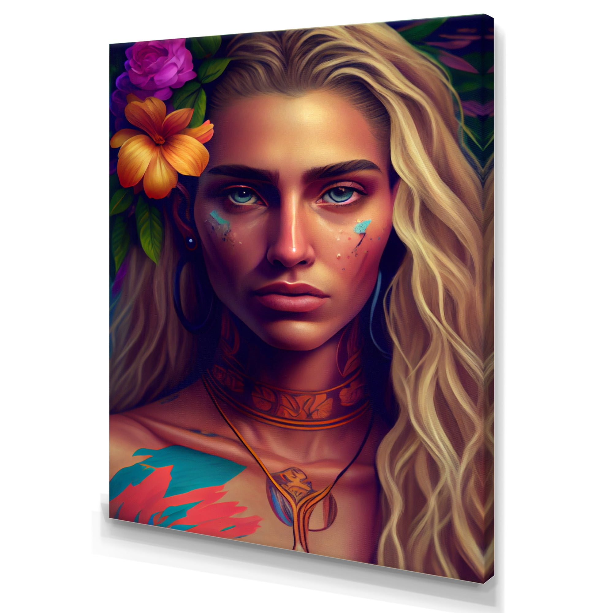 Designart Colorful Tropical Woman Portrait V Canvas Wall Art