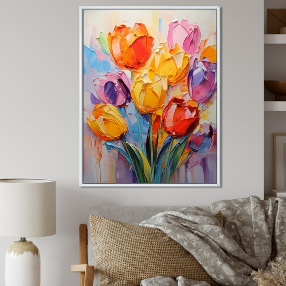 Designart "Colorful Tulip Array III" Tulips Floater Framed Wall Art Prints