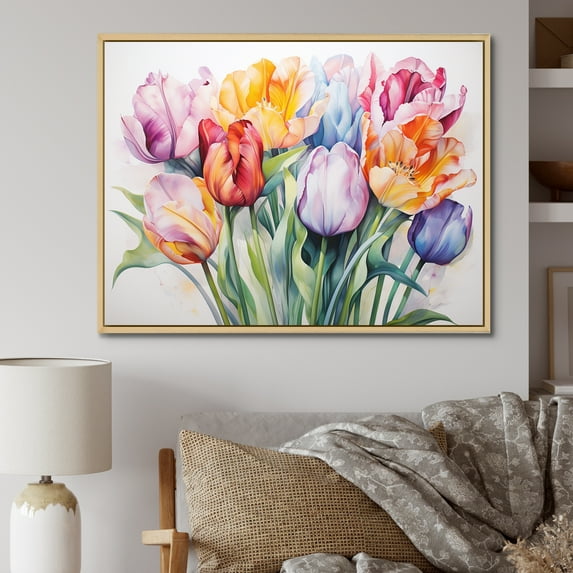 Designart "Colorful Tulip Array" Tulips Floater Framed Canvas Prints