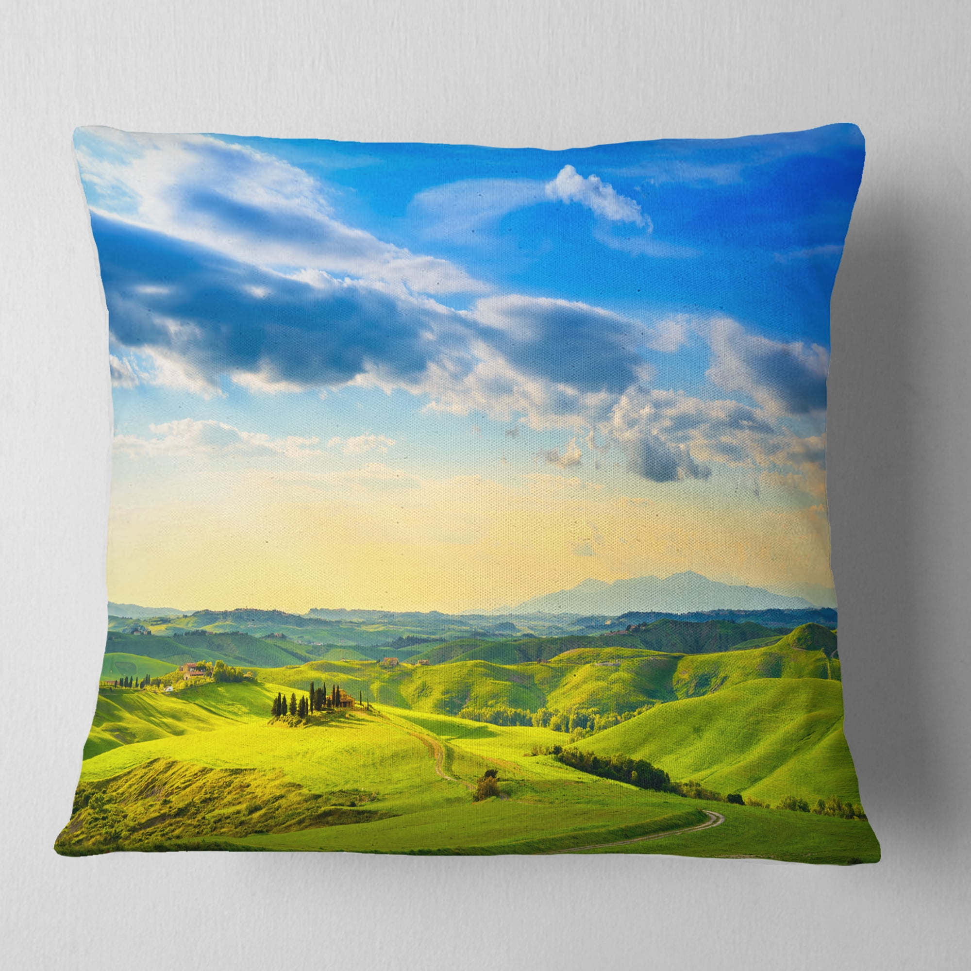 Designart Colorful Tuscany Countryside Farm - Landscape Printed Throw Pillow - 18x18
