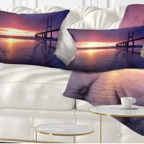 Designart Colorful Vasco Da Gama Bridge - Pier Seascape Throw Pillow - 12x20