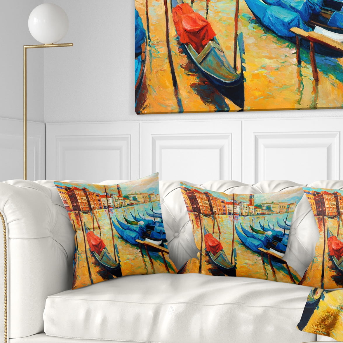Designart Colorful Venice - Landscape Painting Throw Pillow - 16x16