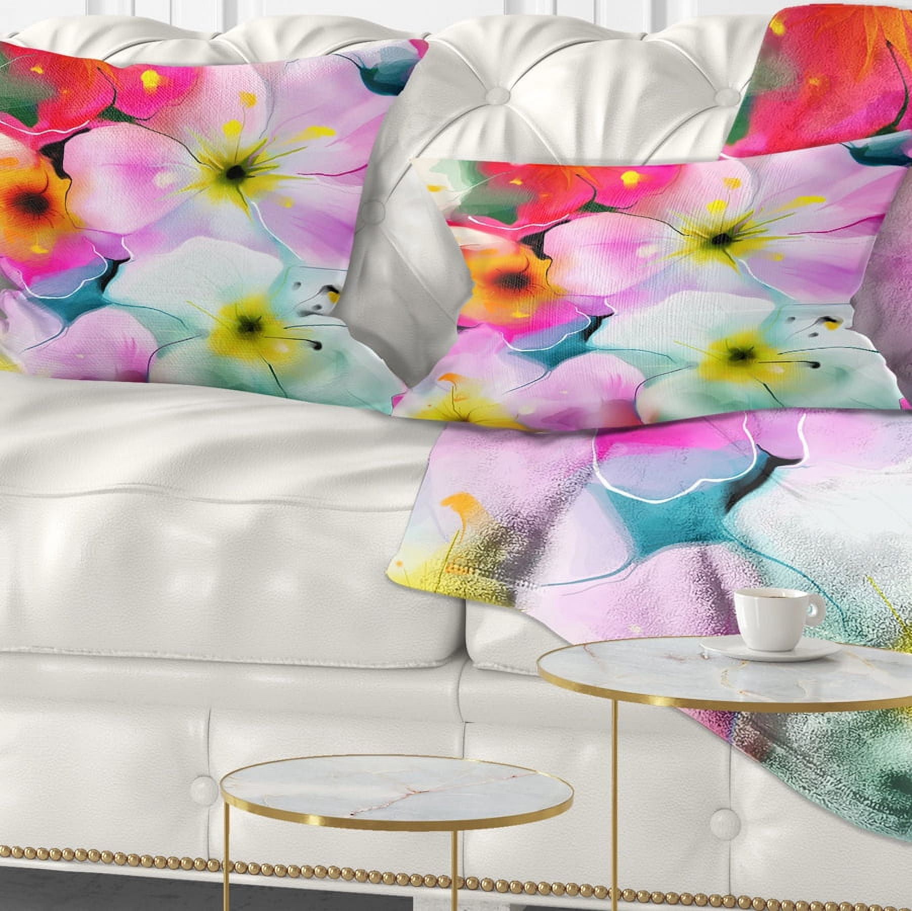 Designart Colorful Watercolor Floral Pattern - Floral Throw Pillow - 12x20