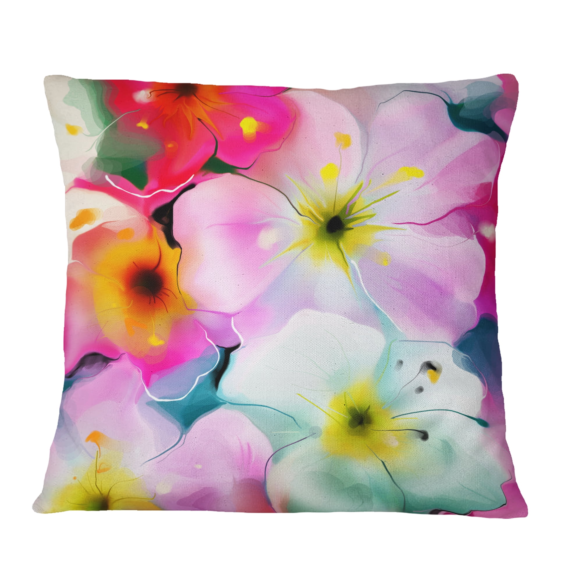 Designart Colorful Watercolor Floral Pattern - Floral Throw Pillow - 18x18