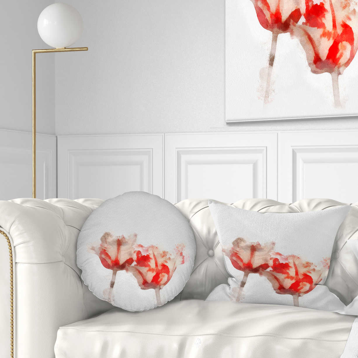 Designart Colorful Watercolor Roses on White - Floral Throw Pillow - 12x20
