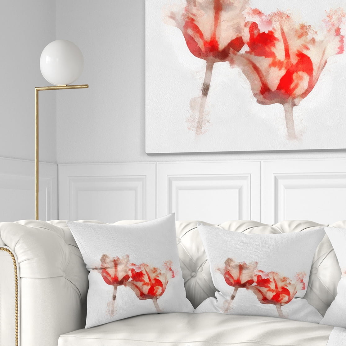 Designart Colorful Watercolor Roses on White - Floral Throw Pillow - 18x18