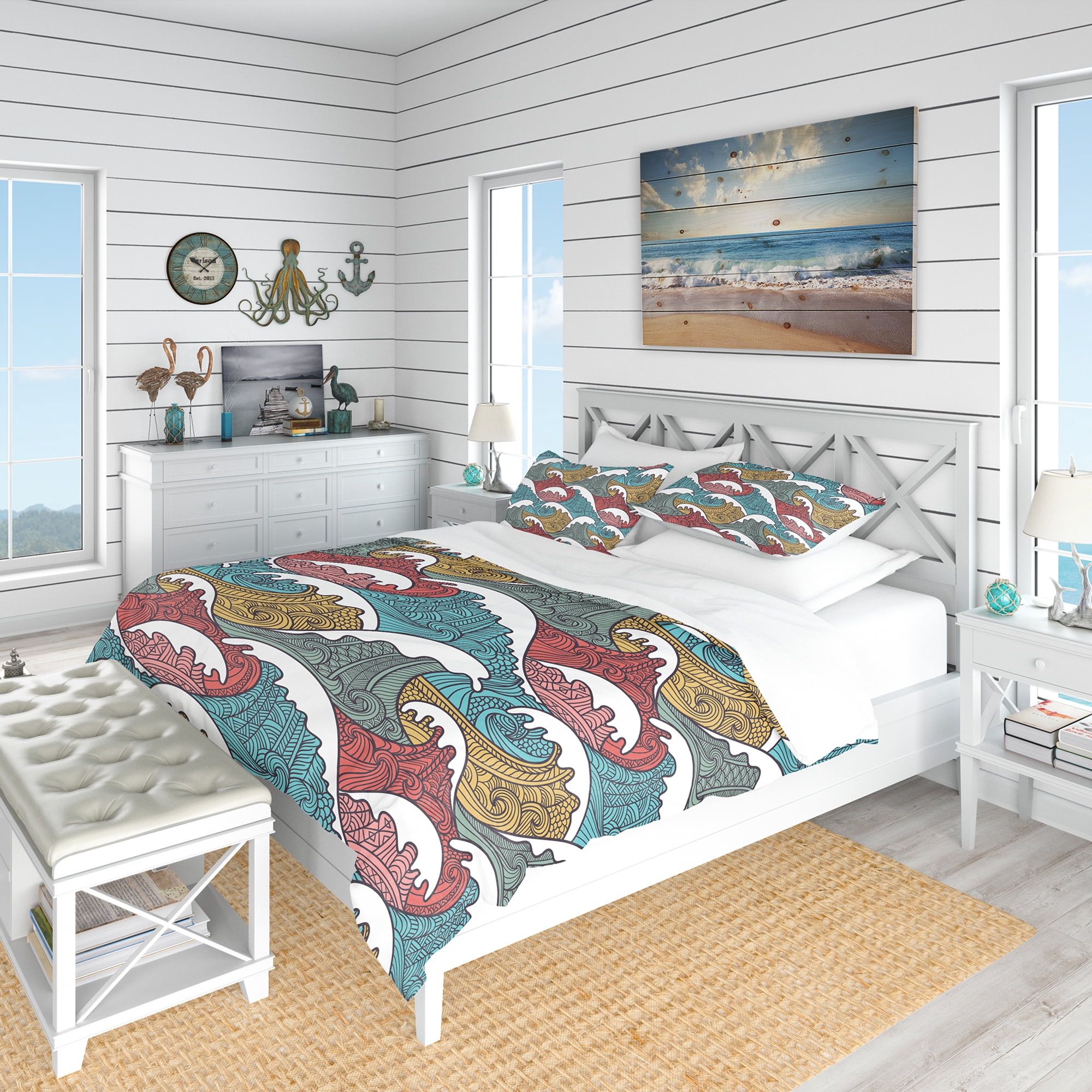 Designart 'Colorful Waves Pattern' Nautical & Coastal Duvet Cover Set