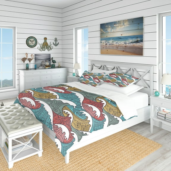 Designart 'Colorful Waves Pattern' Nautical & Coastal Duvet Cover Set
