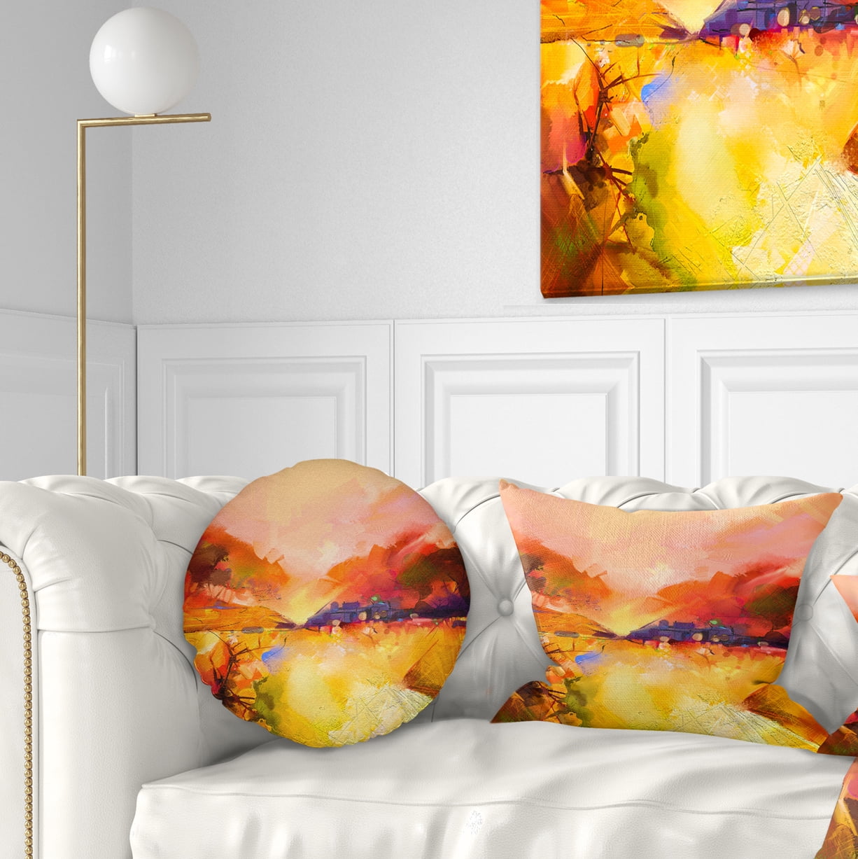 Designart Colorful Yellow Red Floral Background - Floral Throw Pillow - 12x20