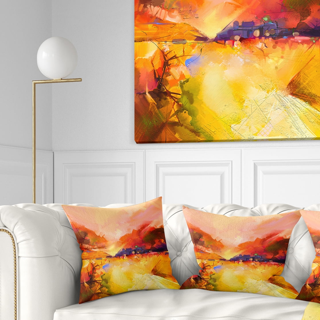 Designart Colorful Yellow Red Floral Background - Floral Throw Pillow - 16x16