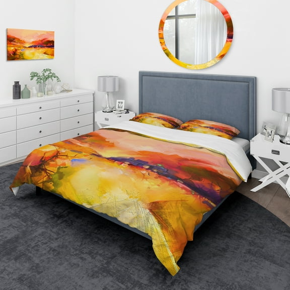 Designart 'Colorful Yellow Red Floral Background' Traditional Duvet Cover Set