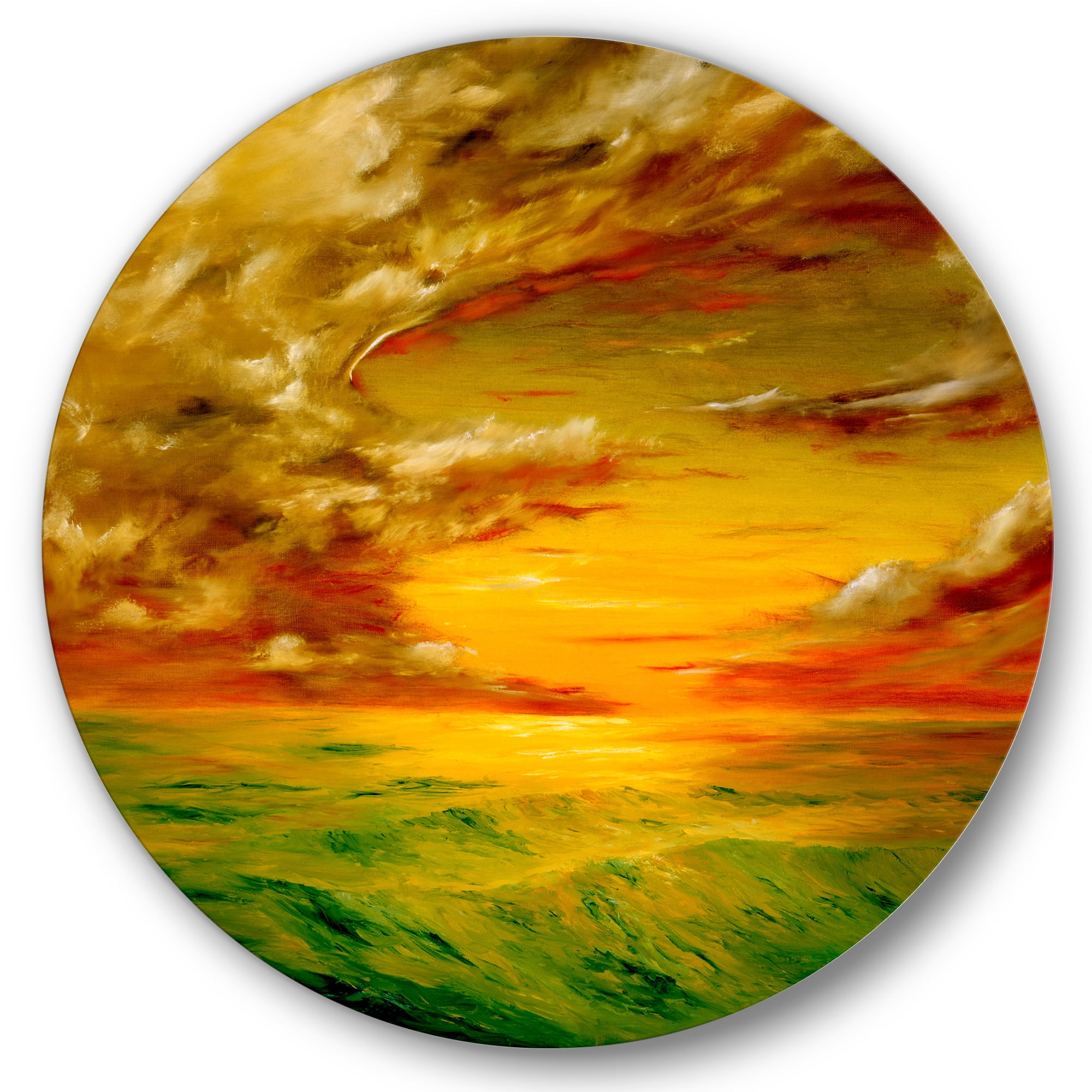 Designart 'Colorful and Bright Sunset At Santa Rosa California' Farmhouse Circle Metal Wall Art 11x11 - Disc of 11