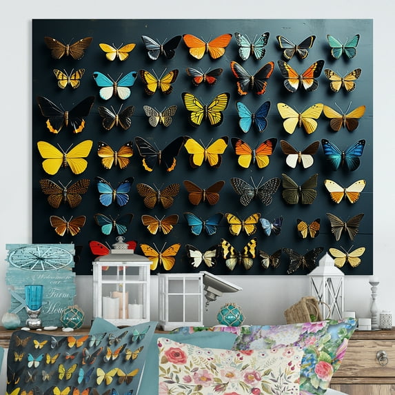 Designart "Colorful fluttering butterflies collage In Colorful"Insects & BugsMetal Wall Art Colorful Modern Office Room Wall Art