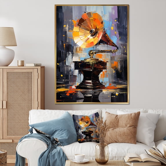 Designart "Colorful modern Phonograph Fusion" Entertainment Floater Framed Wall Art Print