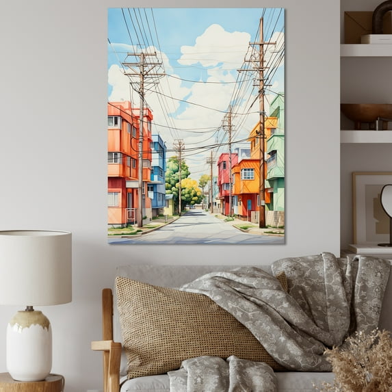 Designart "Colorfull Power Lines Gridscape Charm IV" Cityscapes Canvas Print