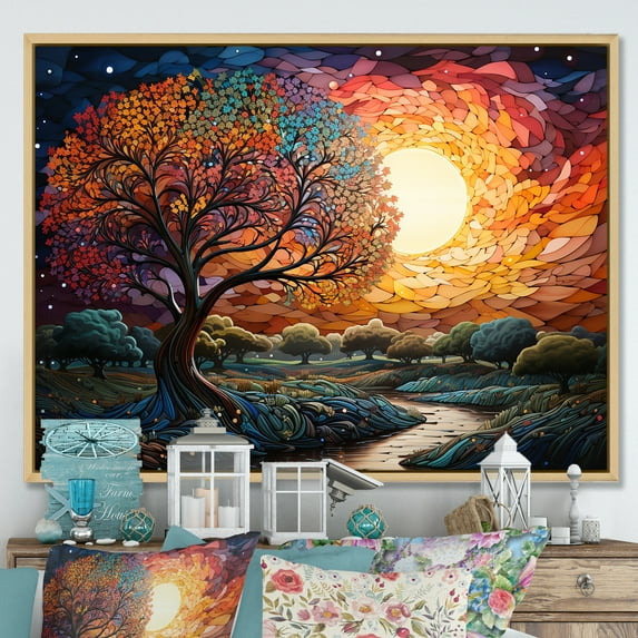 Designart "Colorfully Fused Countryside Landscape" Countryside Floater Framed Wall Art Living Room