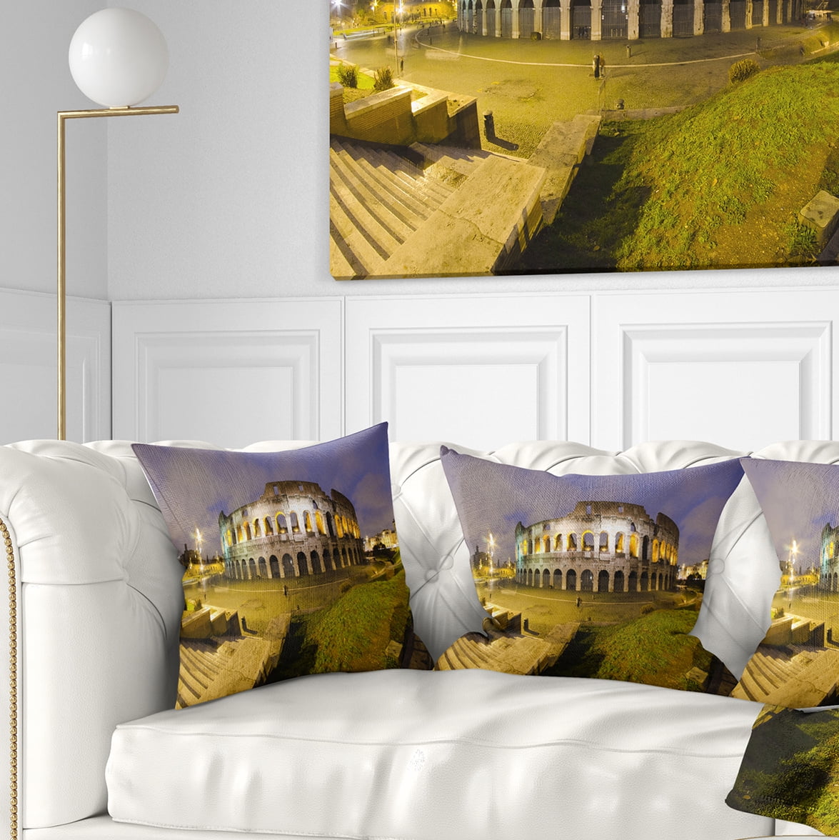 Designart Colosseum by Night - Landscape Monumental Throw Pillow - 16x16