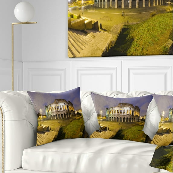 Designart Colosseum by Night - Landscape Monumental Throw Pillow - 16x16