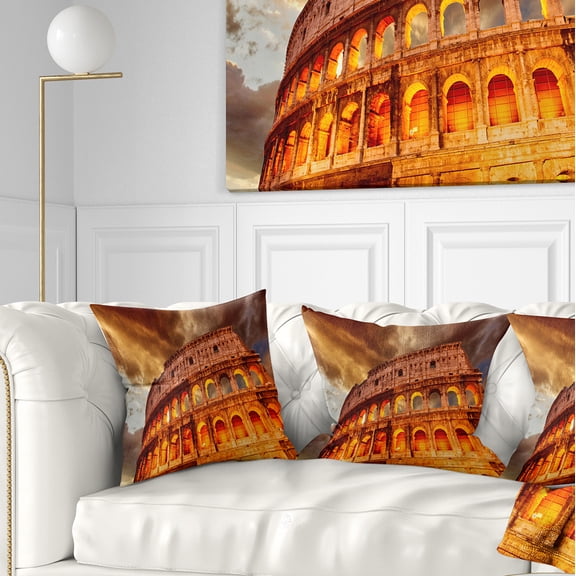 Designart Colosseum in Rome Landscape - Monumental Throw Pillow - 16x16