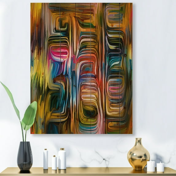 Designart 'Colour Spiral Fusion II' Modern Print on Natural Pine Wood