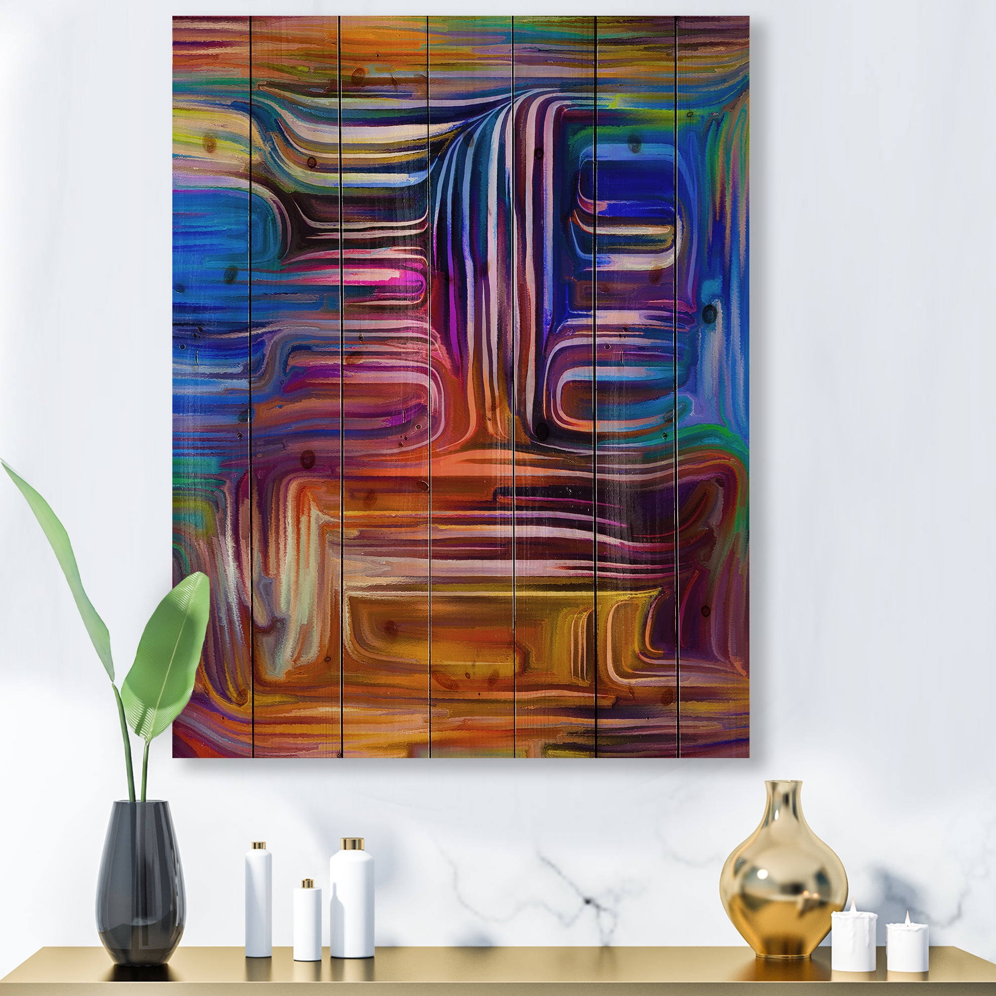Designart 'Colour Spiral Fusion V' Modern Print on Natural Pine Wood