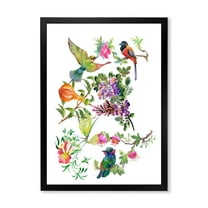 Designart 'Colourful Birds and Tropical Flowers II' Traditional Framed Art Print