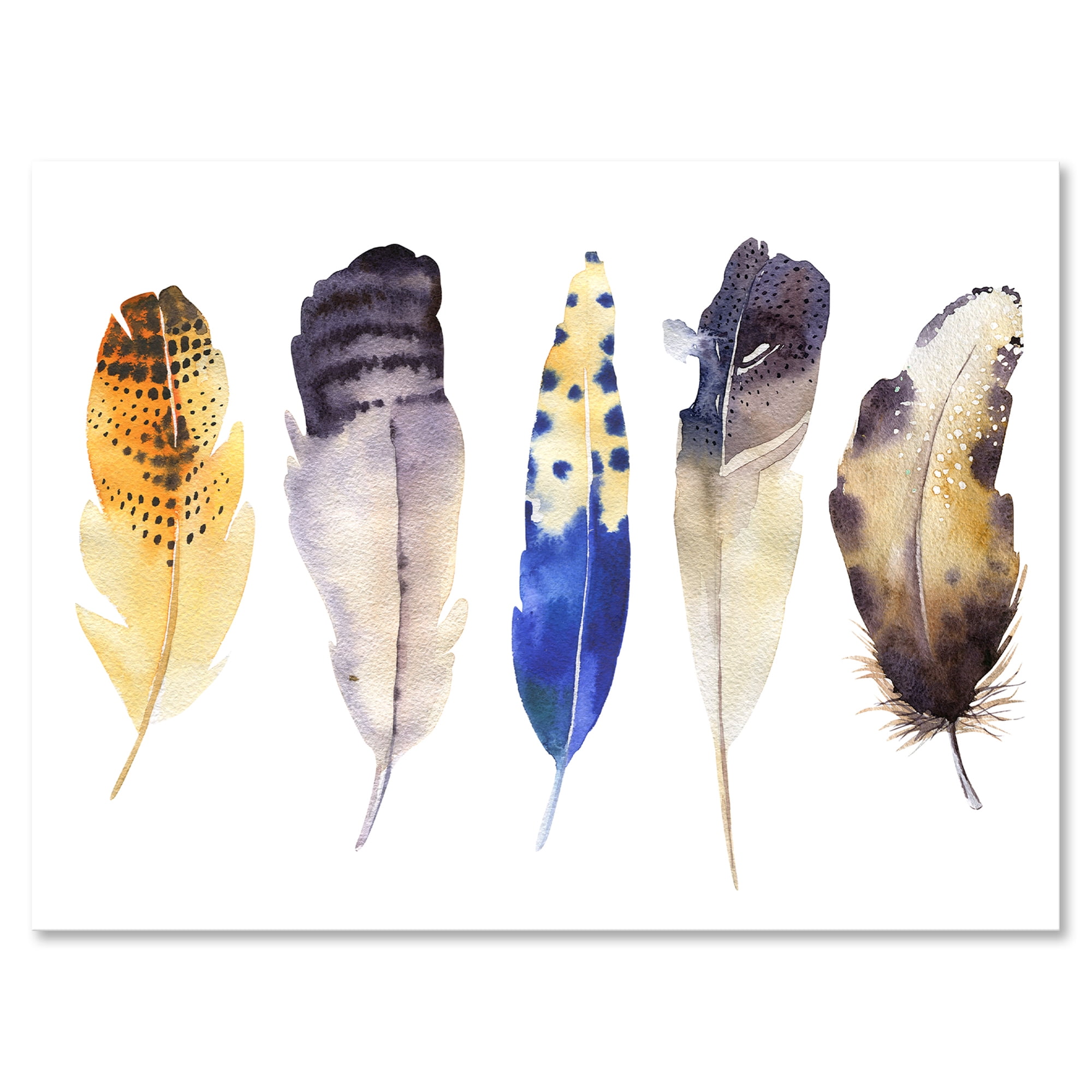 Designart ' Colourful Boho Art Feather Set I ' Bohemian & Eclectic Canvas Wall Art Print