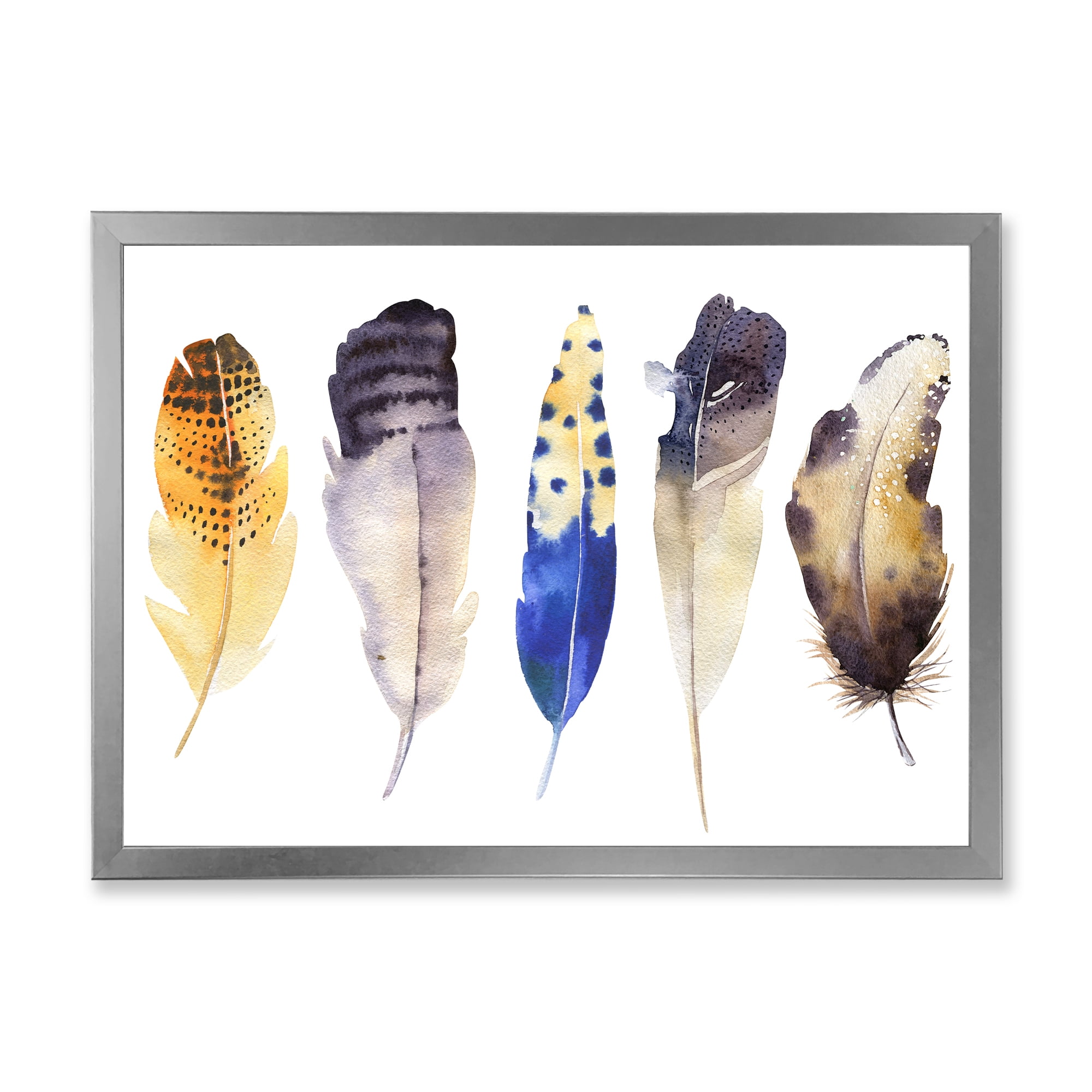 Designart 'Colourful Boho Art Feather Set I' Bohemian & Eclectic Framed Art Print