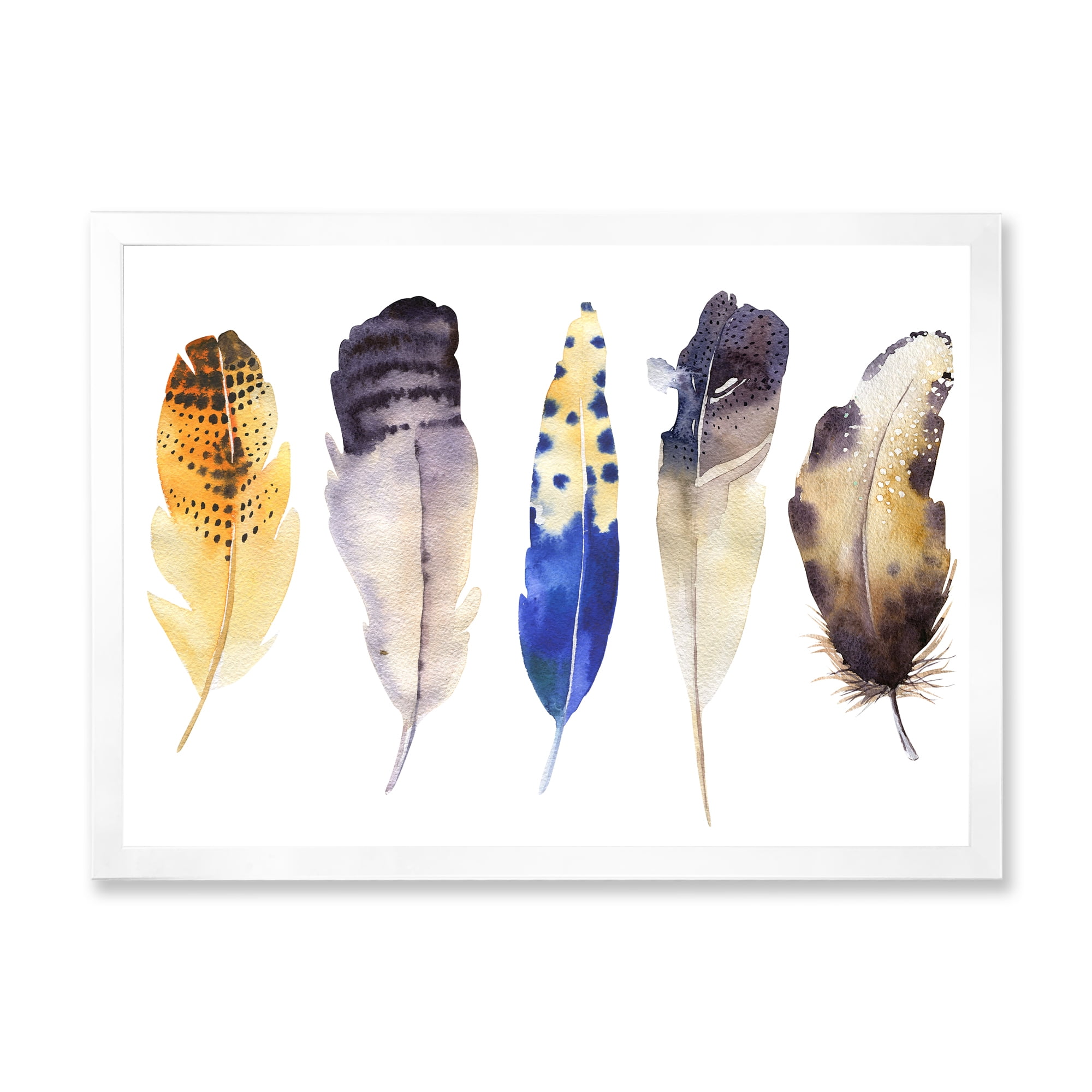 Designart 'Colourful Boho Art Feather Set I' Bohemian & Eclectic Framed Art Print