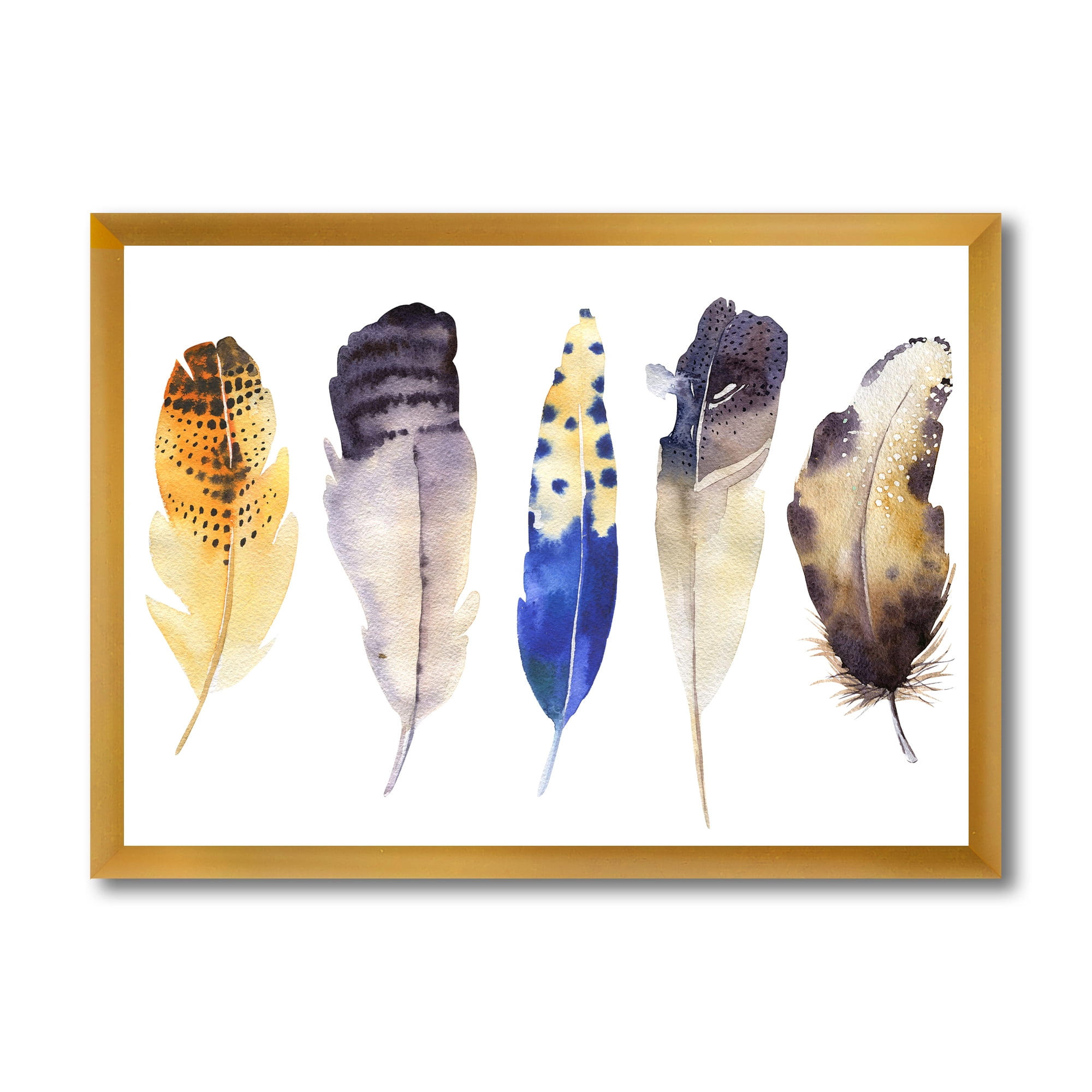 Designart 'Colourful Boho Art Feather Set I' Bohemian & Eclectic Framed Art Print