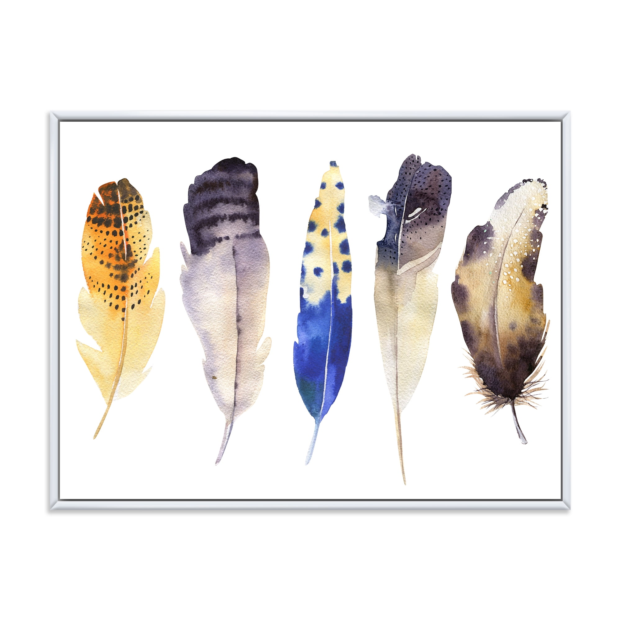 Designart 'Colourful Boho Art Feather Set I' Bohemian & Eclectic Framed Canvas Wall Art Print