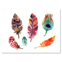 Designart ' Colourful Boho Art Feather Set II ' Bohemian & Eclectic Canvas Wall Art Print
