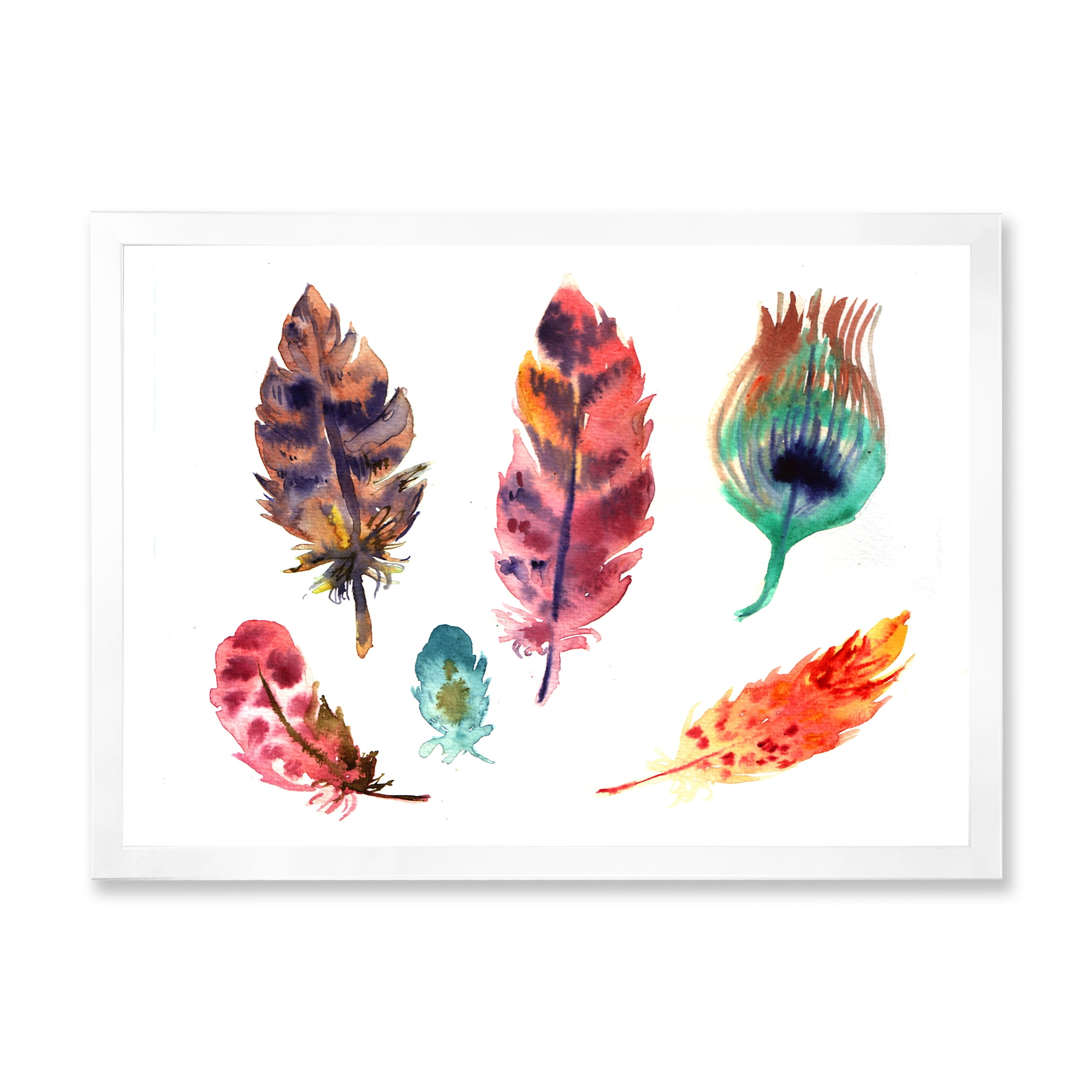 Designart 'Colourful Boho Art Feather Set II' Bohemian & Eclectic Framed Art Print