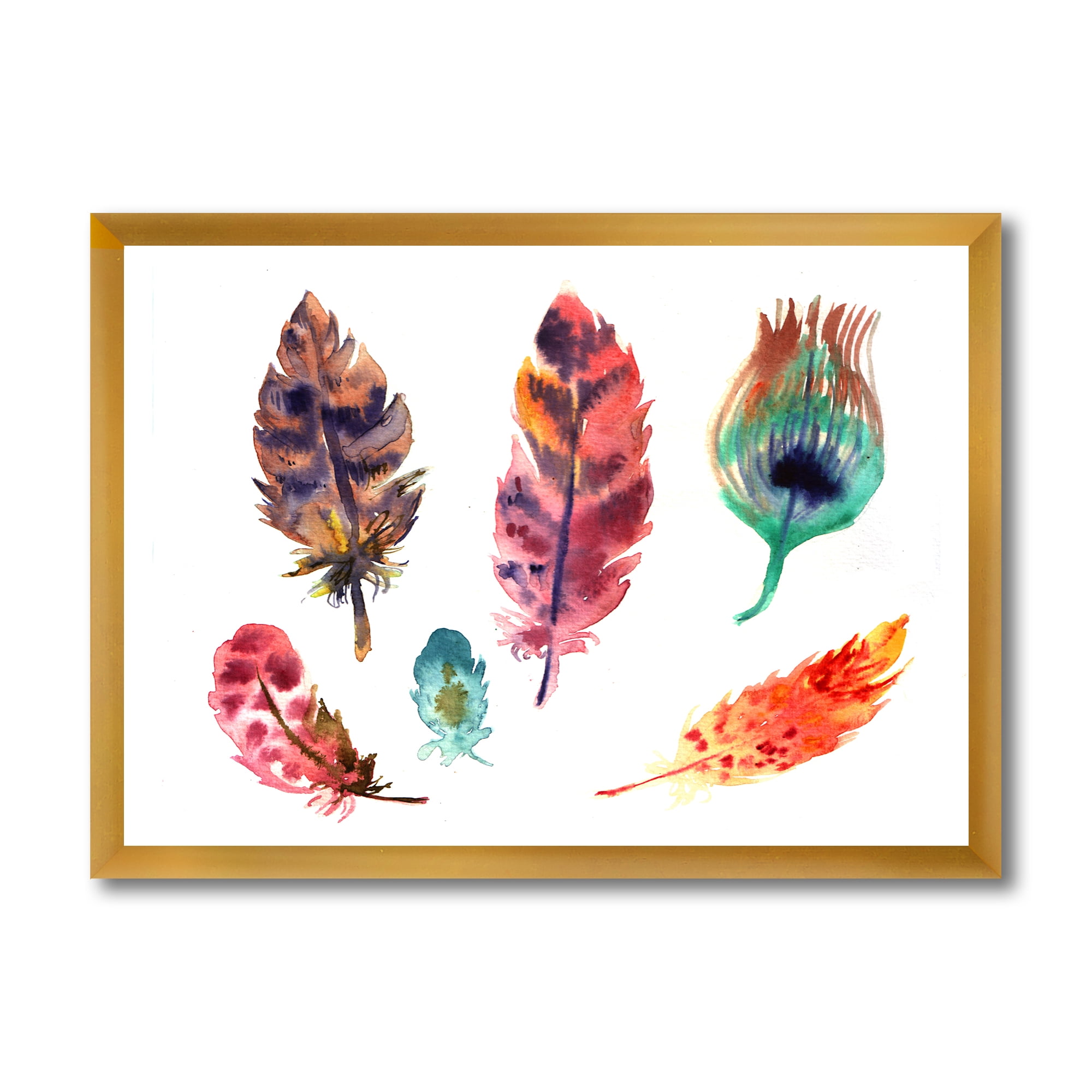 Designart 'Colourful Boho Art Feather Set II' Bohemian & Eclectic Framed Art Print