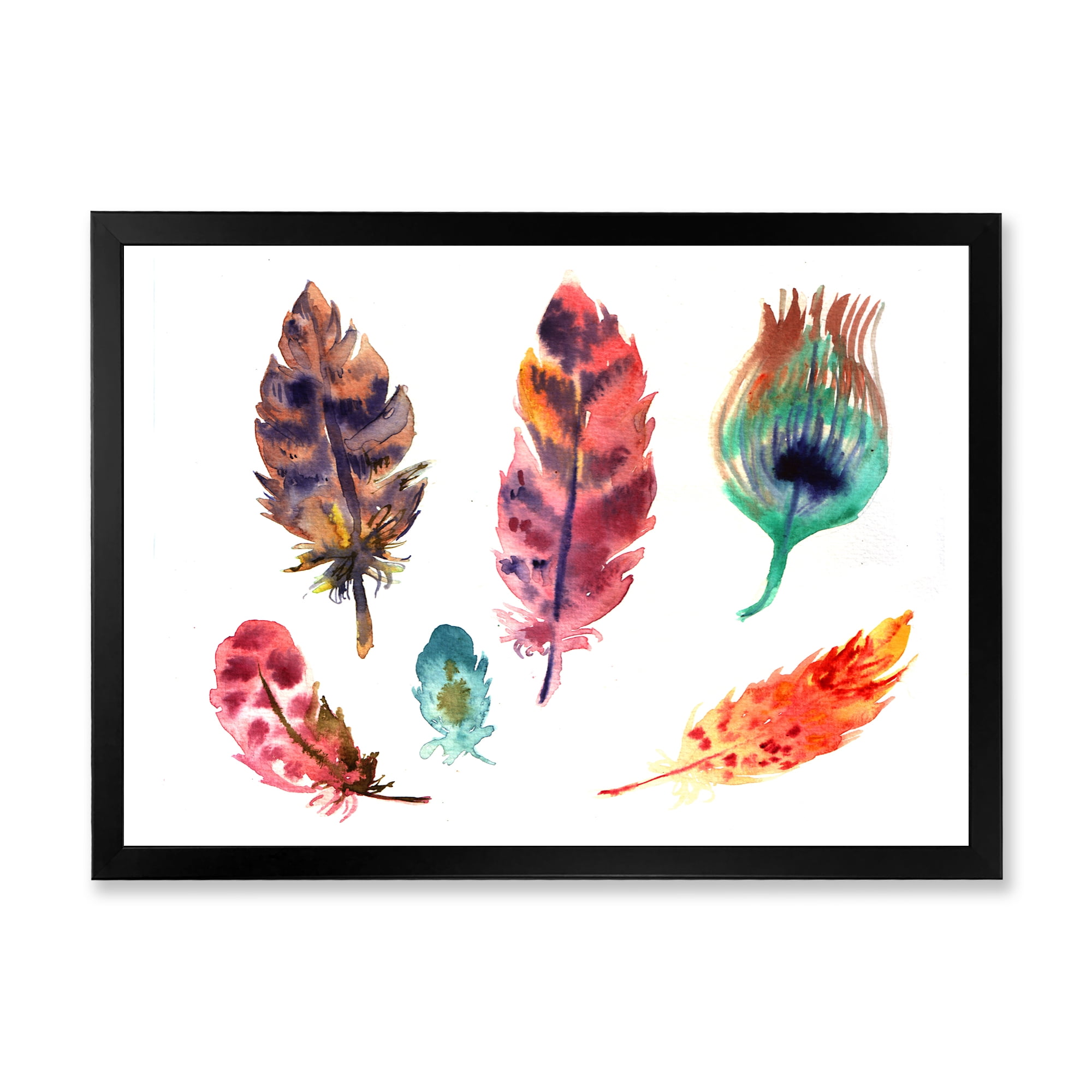 Designart 'Colourful Boho Art Feather Set II' Bohemian & Eclectic Framed Art Print