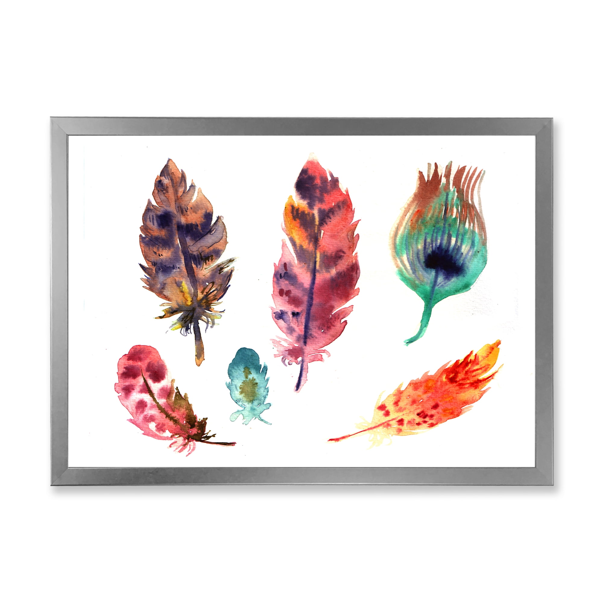 Designart 'Colourful Boho Art Feather Set II' Bohemian & Eclectic Framed Art Print