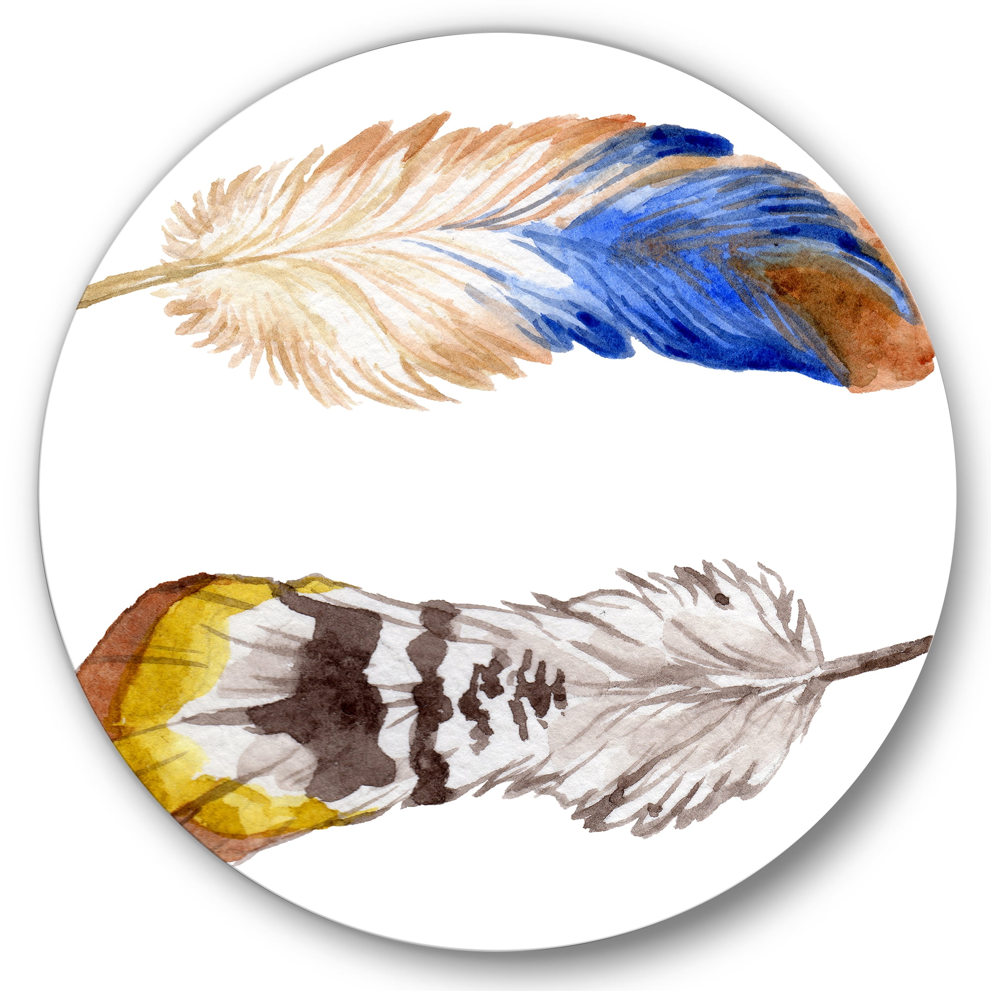 Designart 'Colourful Boho Art Feather Set III' Bohemian & Eclectic Circle Metal Wall Art 29x29 - Disc of 29