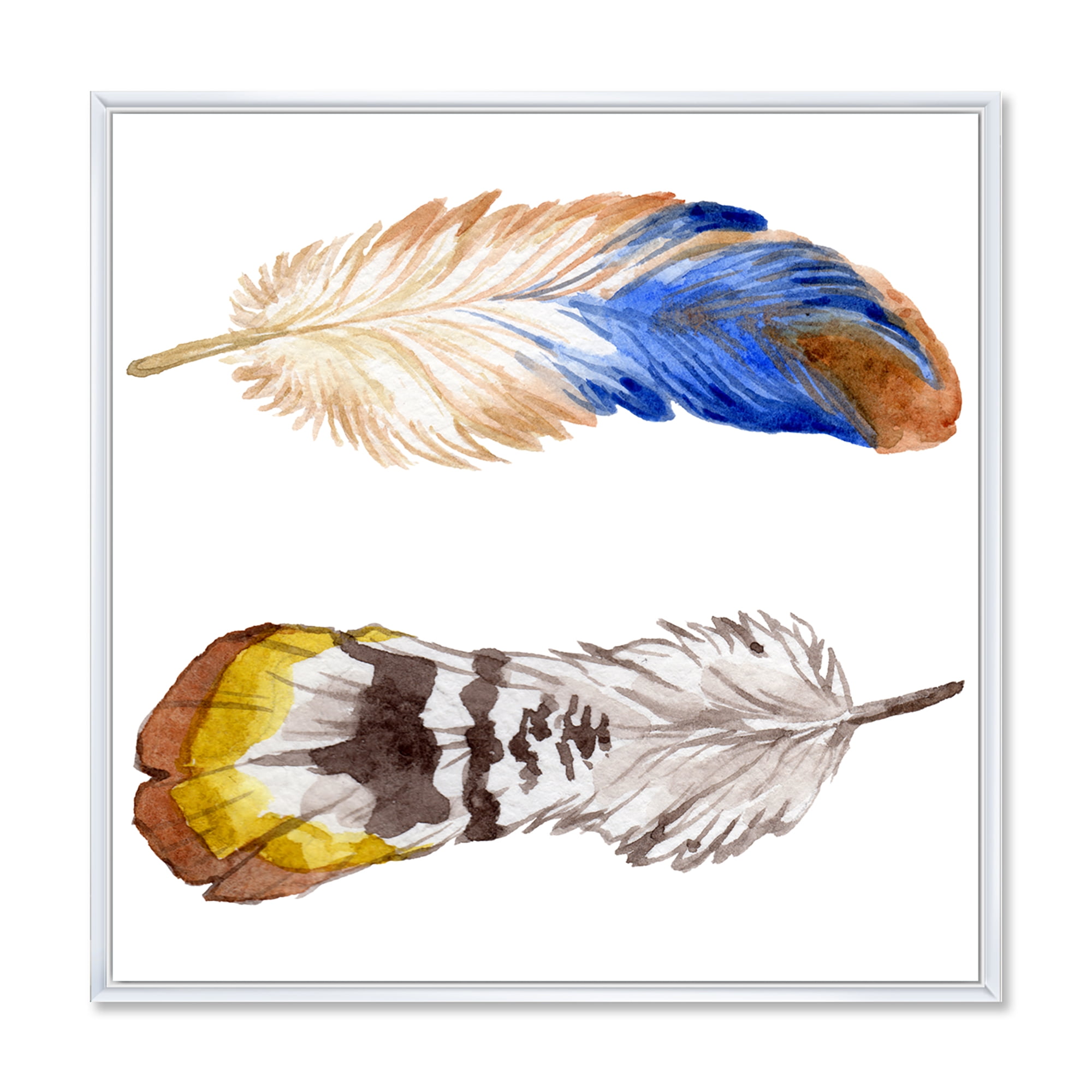 Designart 'Colourful Boho Art Feather Set III' Bohemian & Eclectic Framed Canvas Wall Art Print
