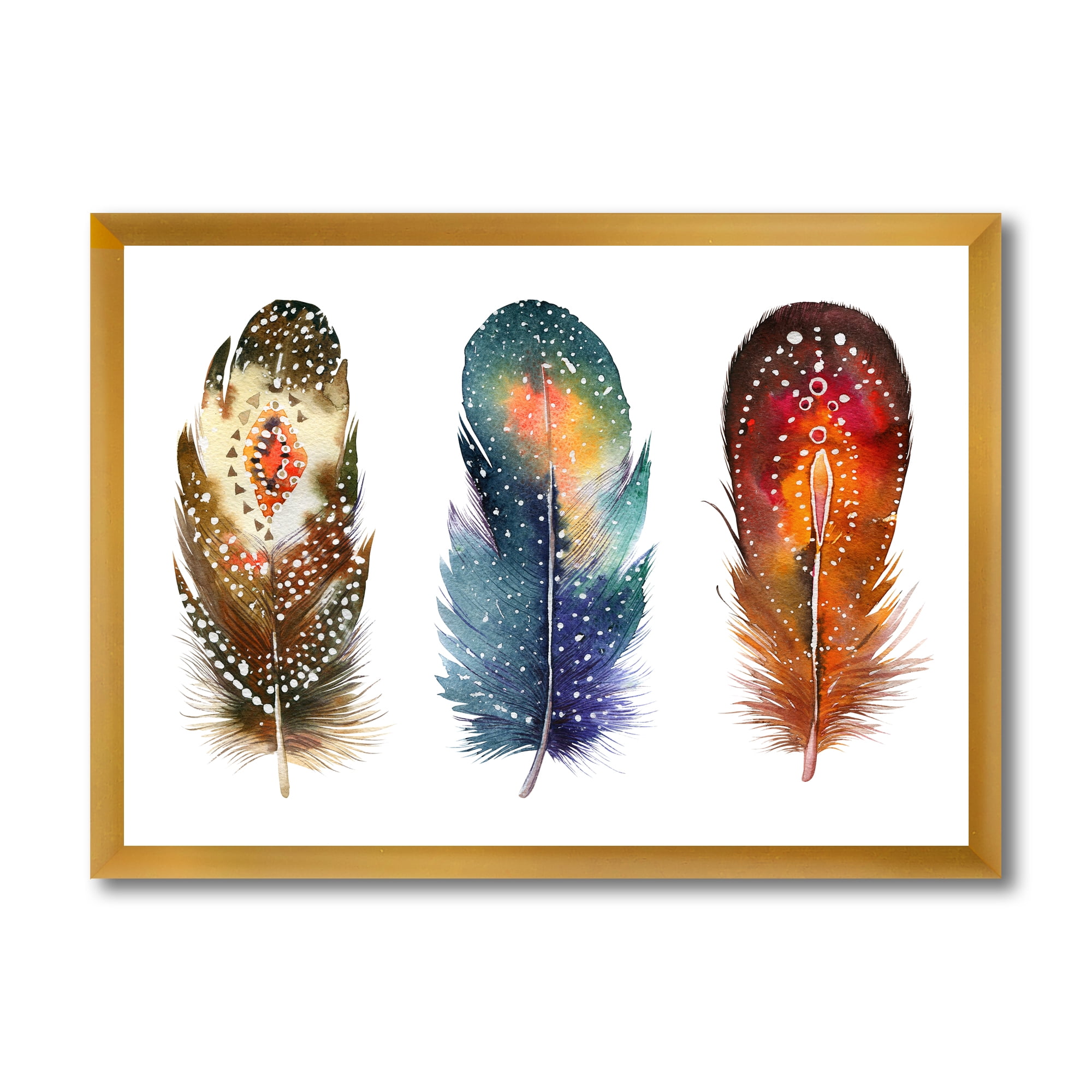 Designart 'Colourful Boho Art Feather Set IX' Bohemian & Eclectic Framed Art Print