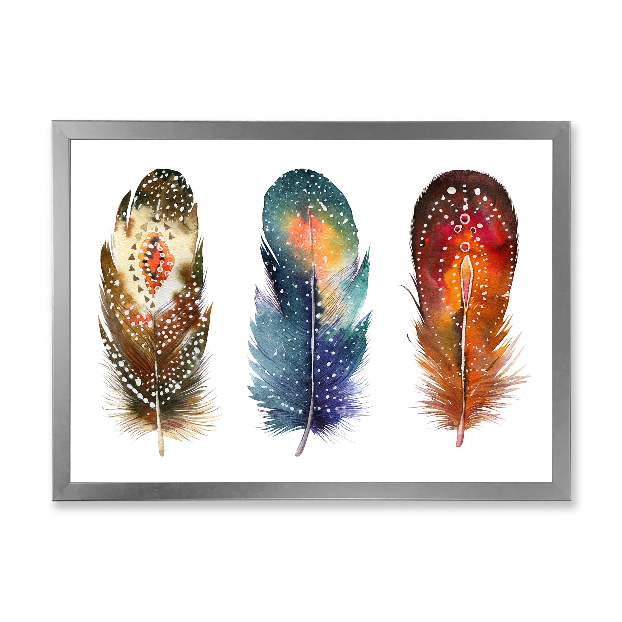 Designart 'Colourful Boho Art Feather Set IX' Bohemian & Eclectic Framed Art Print