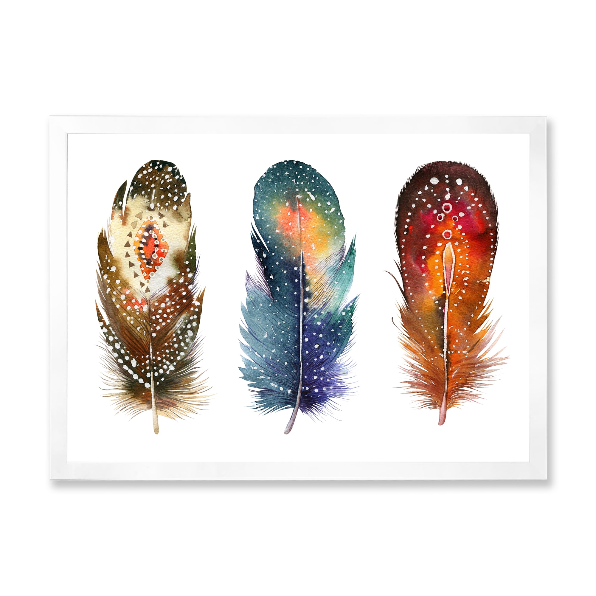 Designart 'Colourful Boho Art Feather Set IX' Bohemian & Eclectic Framed Art Print