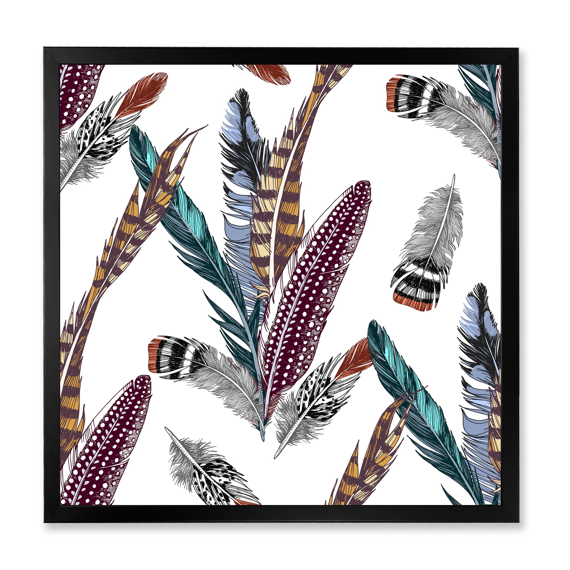 Designart 'Colourful Boho Art Feather Set V' Bohemian & Eclectic Framed Art Print
