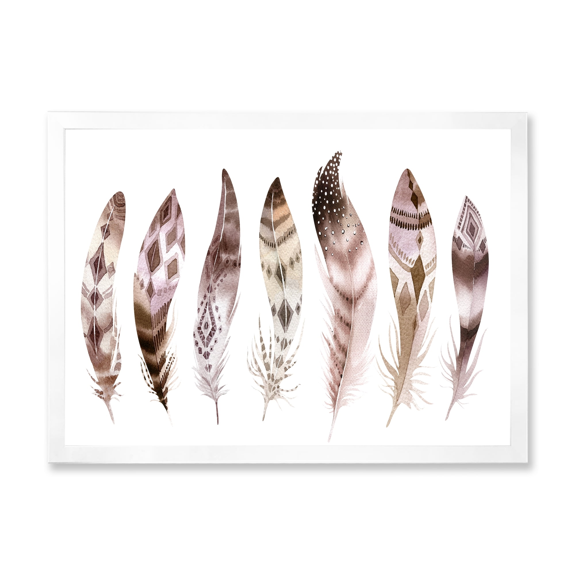 Designart 'Colourful Boho Art Feather Set X' Bohemian & Eclectic Framed Art Print