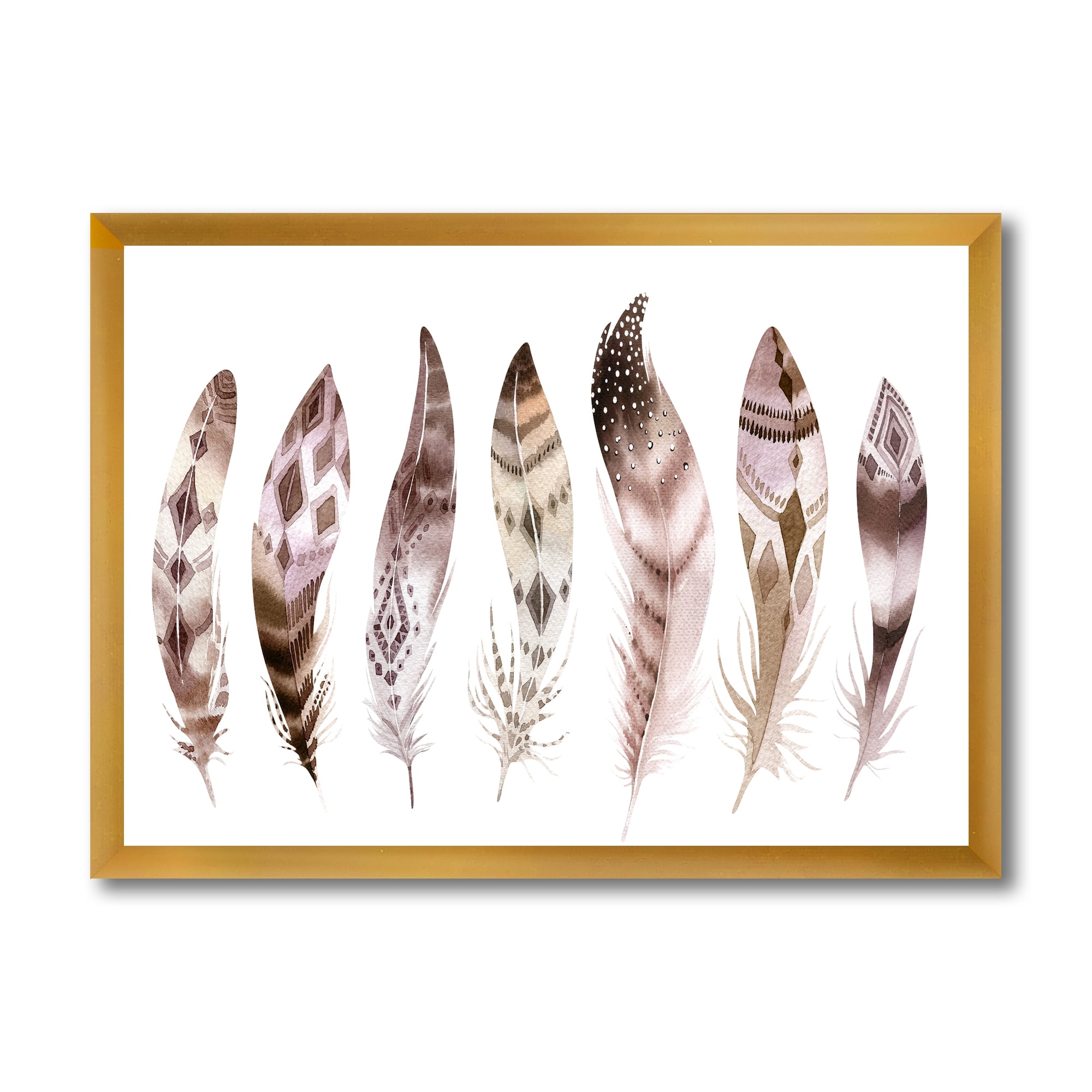 Designart 'Colourful Boho Art Feather Set X' Bohemian & Eclectic Framed Art Print