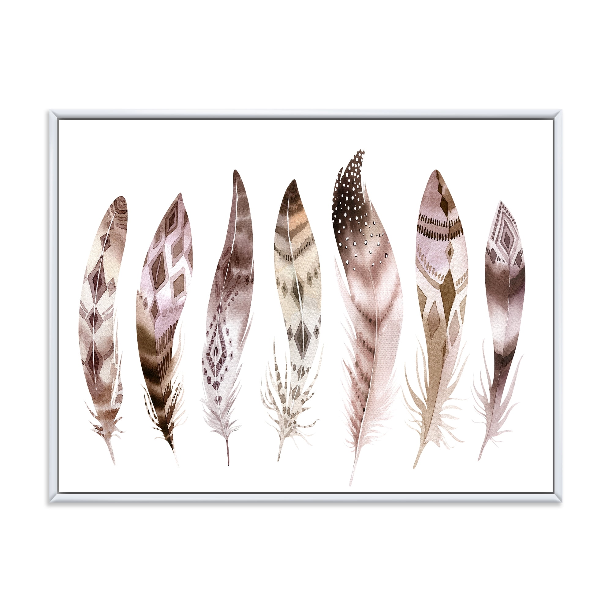 Designart 'Colourful Boho Art Feather Set X' Bohemian & Eclectic Framed Canvas Wall Art Print