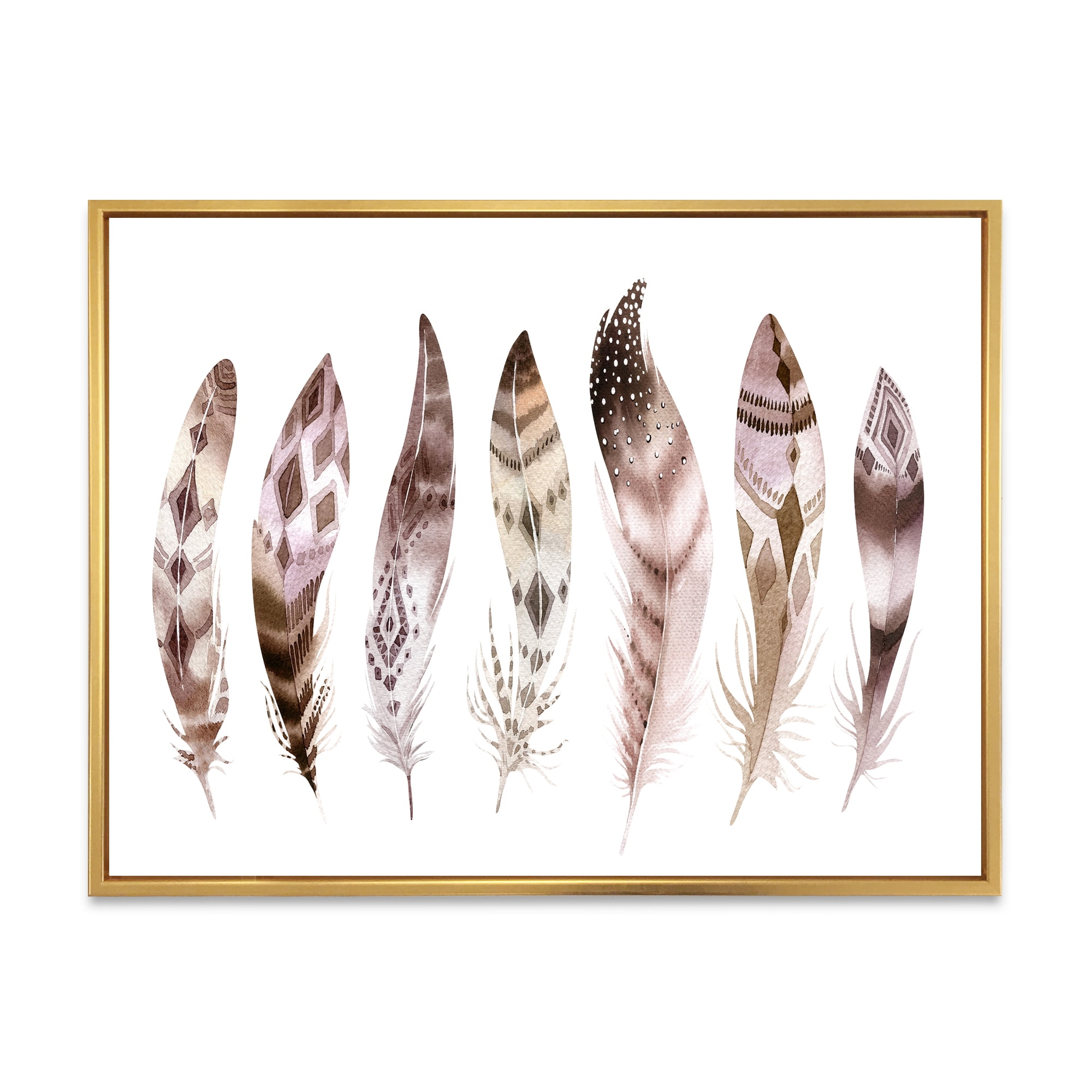 Designart 'Colourful Boho Art Feather Set X' Bohemian & Eclectic Framed Canvas Wall Art Print