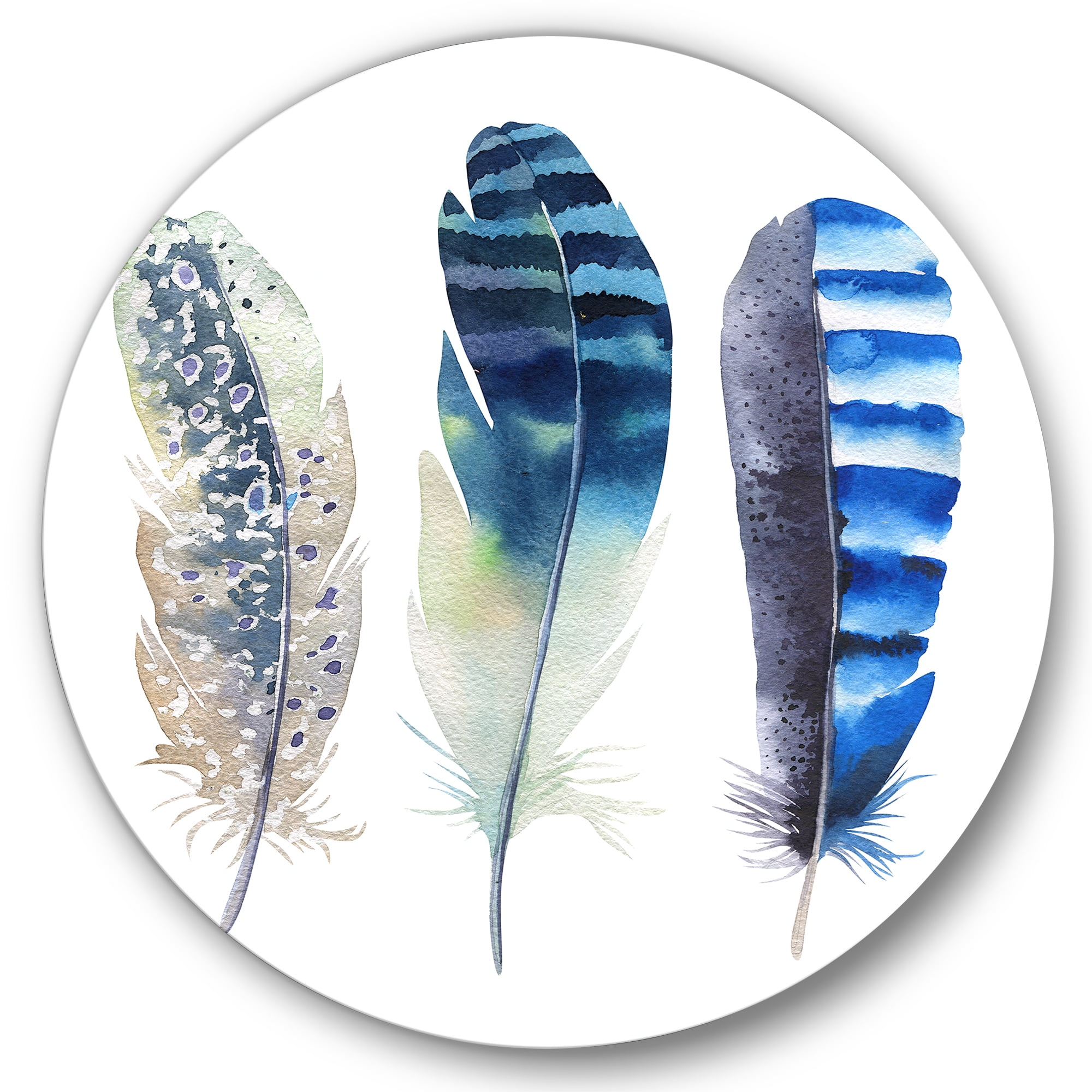 Designart 'Colourful Boho Art Feathers I' Bohemian & Eclectic Circle Metal Wall Art 11x11 - Disc of 11