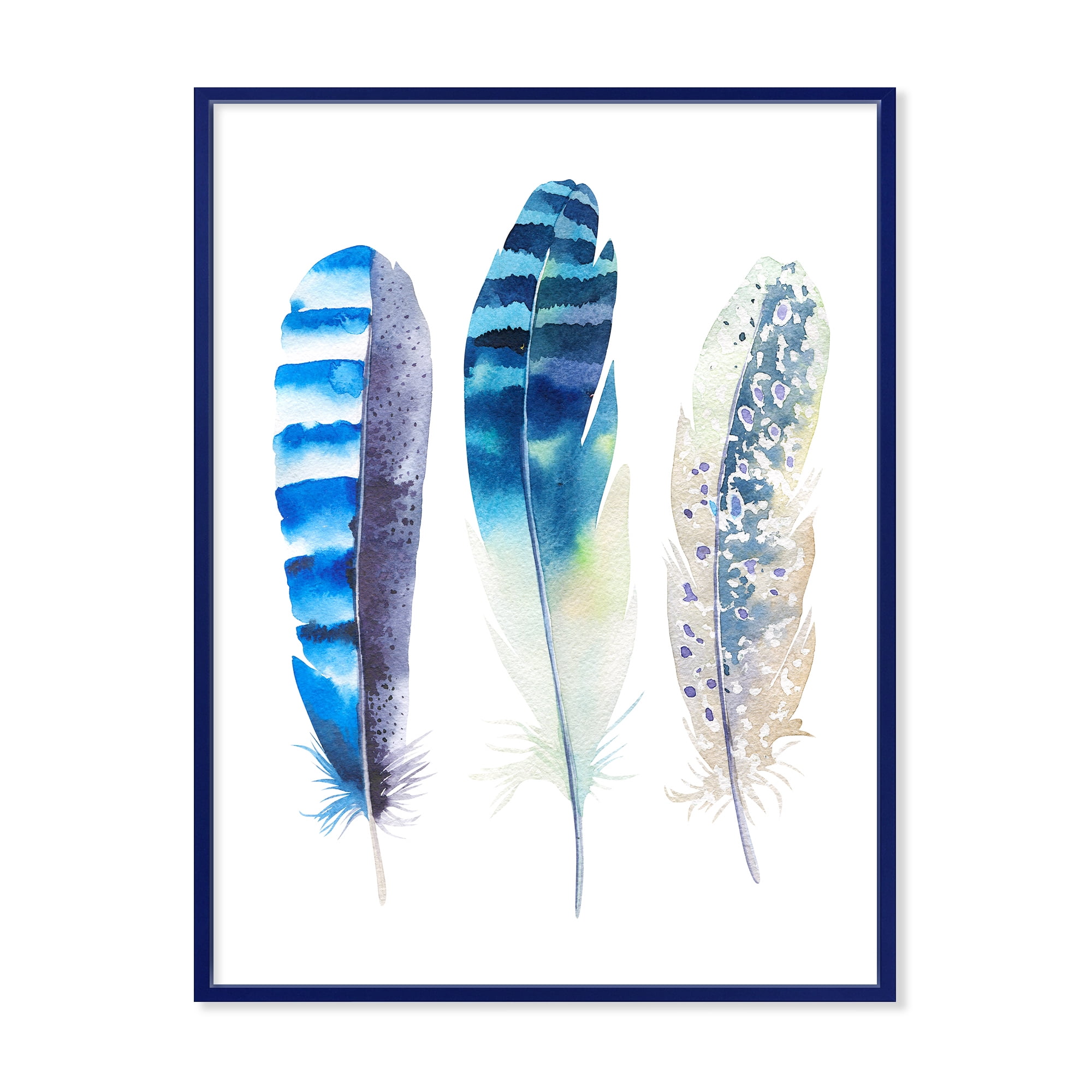 Designart 'Colourful Boho Art Feathers I' Bohemian & Eclectic Framed Canvas Wall Art Print